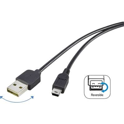 Uitgaven Gevaar Eenvoud Renkforce USB-kabel USB 2.0 USB-A stekker, USB-mini-B stekker 1.80 m Zwart  Stekker past op beide manieren, Vergulde stee kopen ? Conrad Electronic