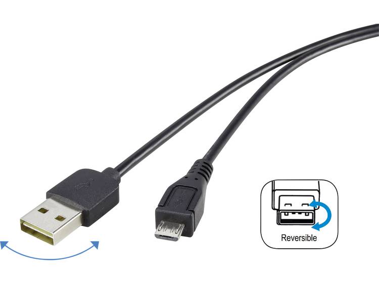 Renkforce USB 2.0 A-Micro-B aansluitkabel 1,8 m met omkeerbare stekker kabel nooit meer verkeerd om 