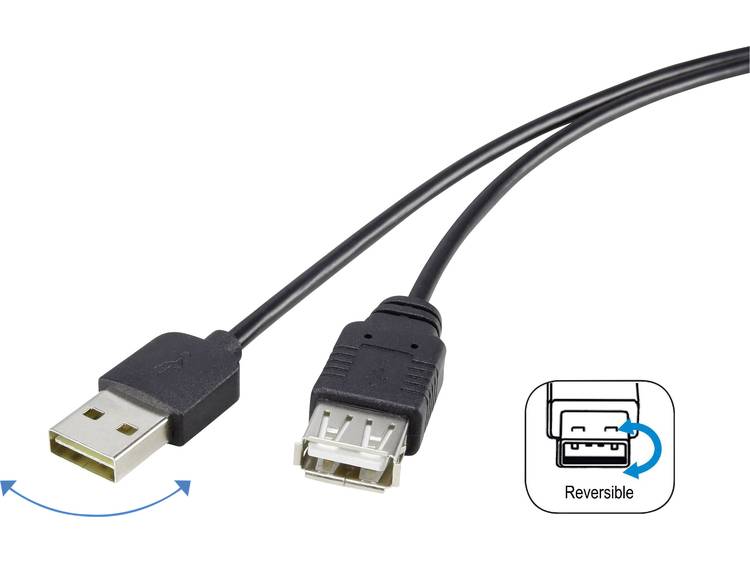 Renkforce USB 2.0 Verlengkabel [1x USB 2.0 stekker A 1x USB 2.0 bus A] tweezijdig insteekbare stekke