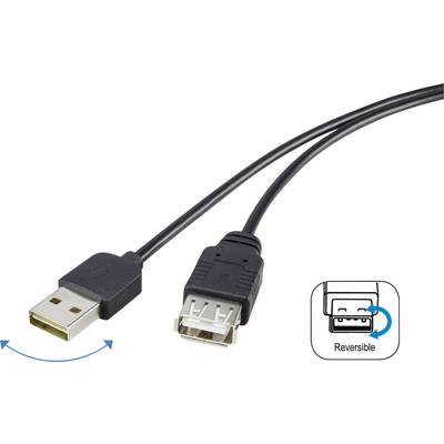 Renkforce USB-kabel USB 2.0 USB-A stekker, USB-A bus 1.80 m Zwart Stekker past op beide manieren, Vergulde steekcontacte