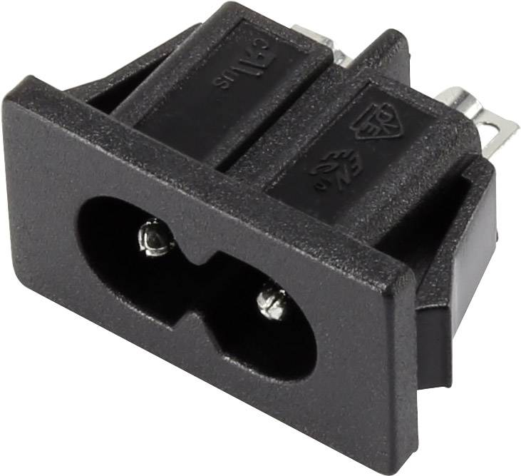 TRU COMPONENTS 1365766 Apparaatstekker (koud) Stekker, inbouw verticaal Totaal aantal polen: 2 2.5 A Zwart 1 stuk(s)