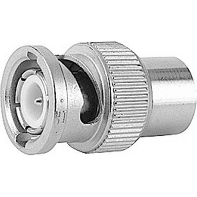 Close-up van een BNC-connector die vaak wordt gebruikt bij elektronische apparaataansluitingen, met een gegroefde greep en een metalen behuizing.