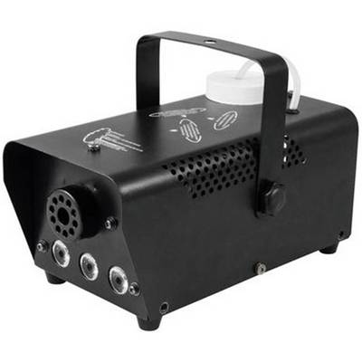 'Rookmachine in zwarte kleur met behuizing, bedieningselementen en handgreep. Wordt gebruikt om rook voor speciale effecten te produceren.'