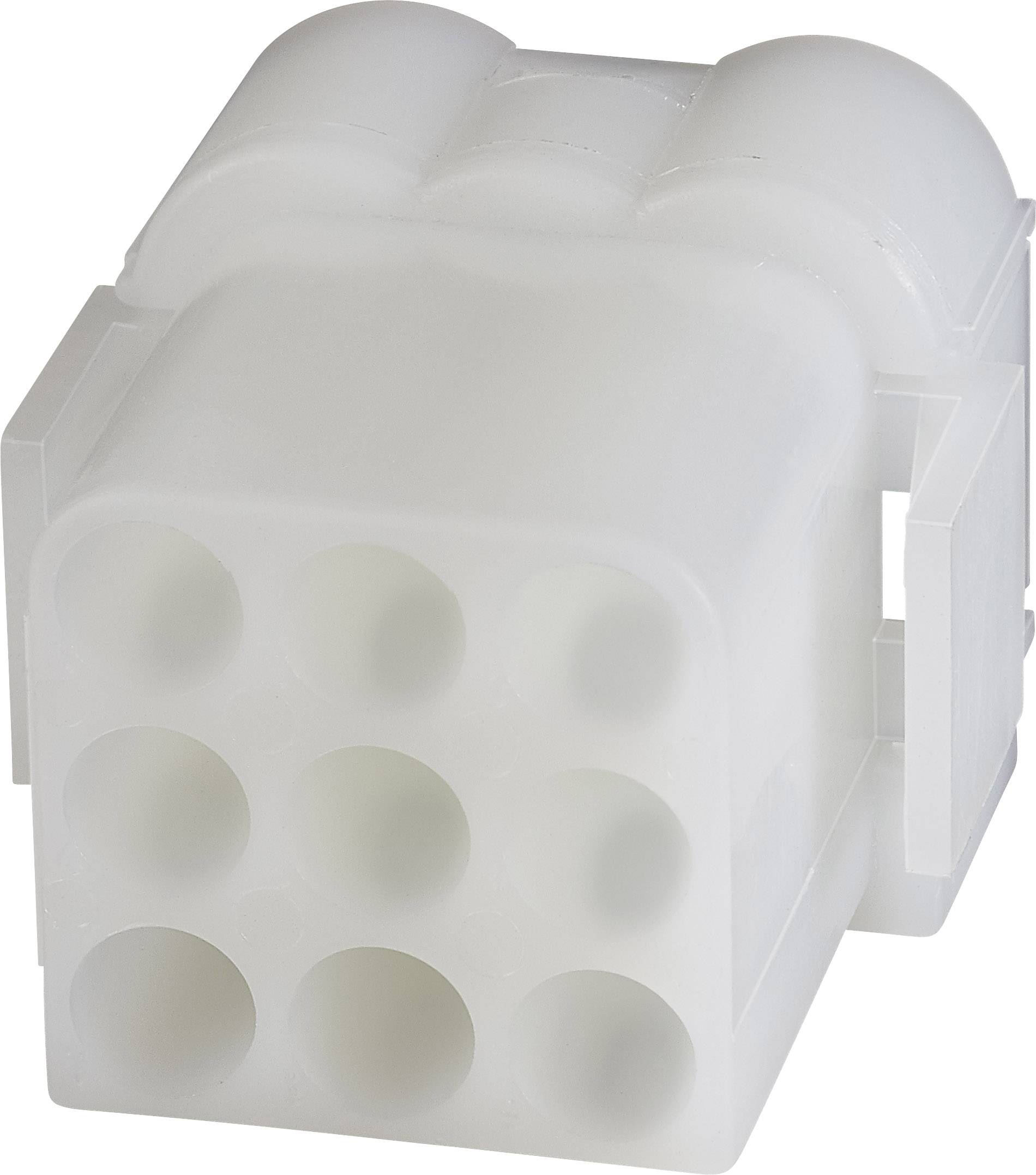 Een witte, vierkante, 8-polige elektrische connector voor aansluitingen in elektronische apparaten.