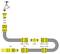 Diagram van een waterslangensysteem met verschillende koppelingen: waterkraan linksboven, verschillende koppelingopties van 7903 tot 7932. Verbindingsstukken, T-adapters en sproeiers completeren de opbouw.