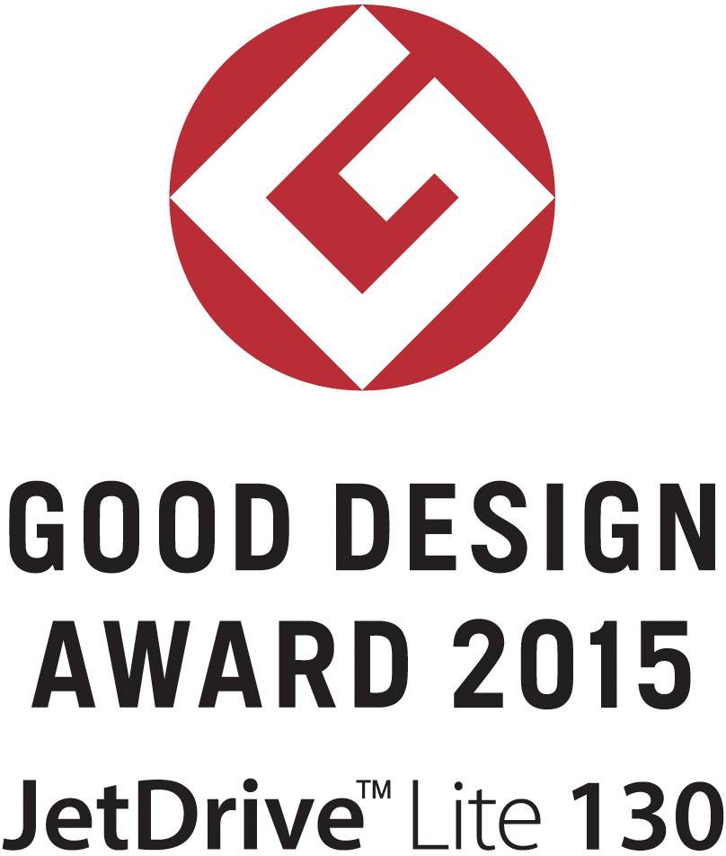 Logo van de Good Design Award 2015 voor de JetDrive Lite 130 in rood en zwart.