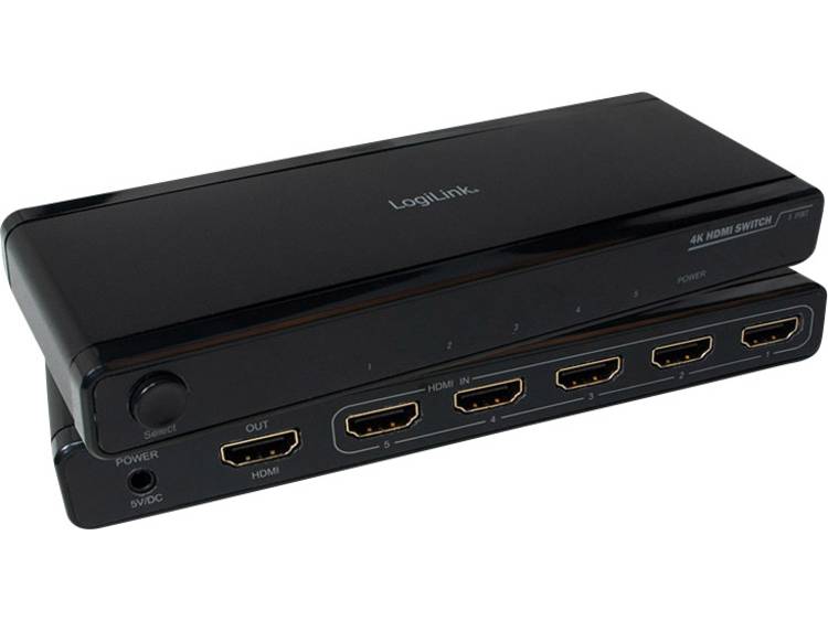 LogiLink 5 poorten HDMI-switch met afstandsbediening, Ultra HD-geschikt 3840 x 2160 pix Zwart