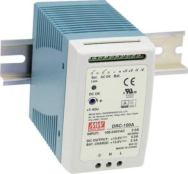 MEAN WELL DRC-100A DIN-rail netvoeding  13.8 V/DC 4.5 A 96 W Aantal uitgangen:2 x  Inhoud 1 stuk(s)