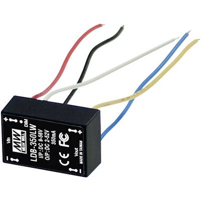 Een rechthoekig elektronisch onderdeel met het opschrift 'LDB-350LW', omgeven door vier draden in verschillende kleuren: zwart, wit, blauw, geel.