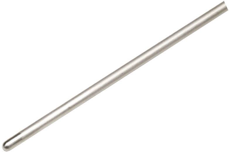 Metalen staaf van roestvrij staal in cilindrische vorm, liggend onder een hoek. Gladde oppervlakte zonder zichtbare markering of structuur.