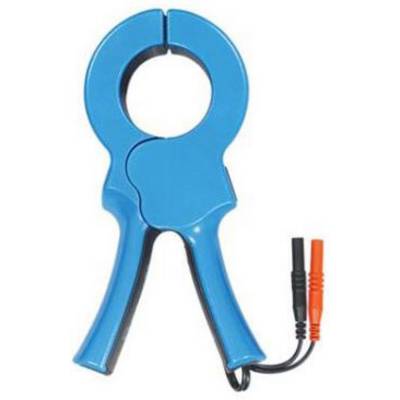 Een blauwe elektrische meetuitrusting met ronde bekken en kabels, vermoedelijk een stroomtang, voor het meten van elektrische stromen.