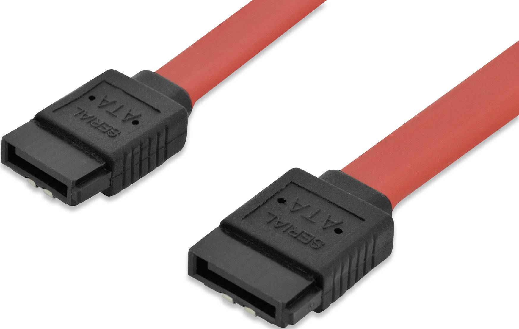 Twee rode SATA-kabels met zwarte aansluitingen voor gegevensoverdracht, vaak gebruikt in computers voor het verbinden van harde schijven en moederborden.