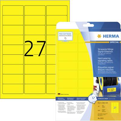 Herma 8031 Signaaletiketten 63.5 x 29.6 mm Folie Geel 675 stuk(s) Permanent hechtend Laser (kleur), Laser (zwart/wit), K