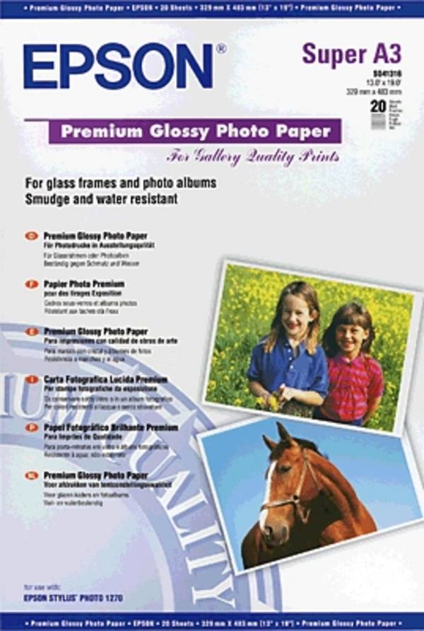 Epson Premium Glossy Photo Paper C13S041316 Fotopapier DIN A3+ 255 g/m² 20 vellen Hoogglans