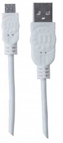 Wit USB-kabel met een standaard USB-aansluiting aan de ene kant en een micro-USB-aansluiting aan de andere kant.