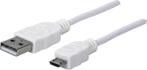 Manhattan 324069 USB-kabel USB 2.0 USB-A stekker, USB-micro-B stekker 1.80 m Wit UL gecertificeerd