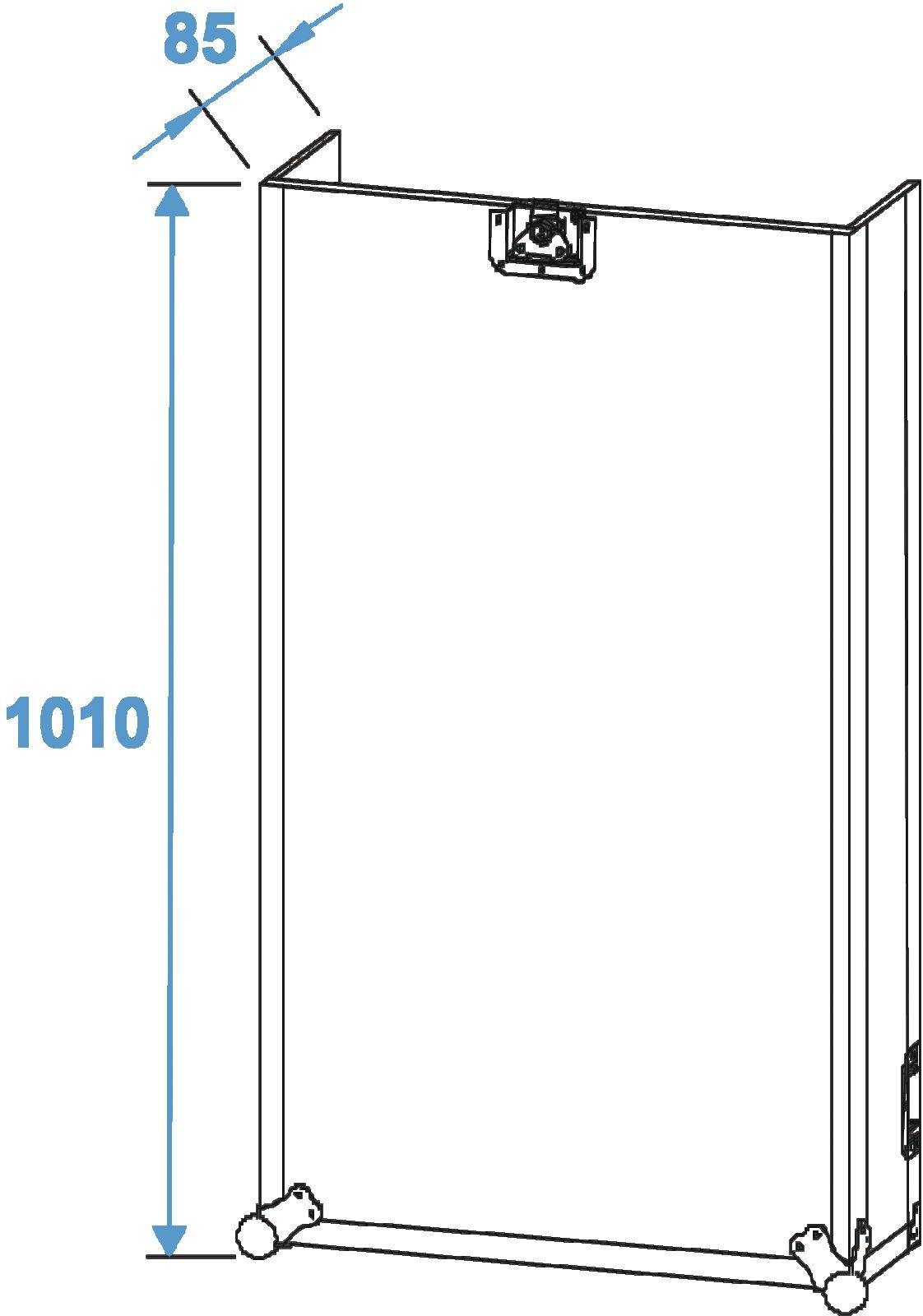 Tekening van een draaiframe met afmetingen van 85 mm breedte en 1010 mm hoogte.