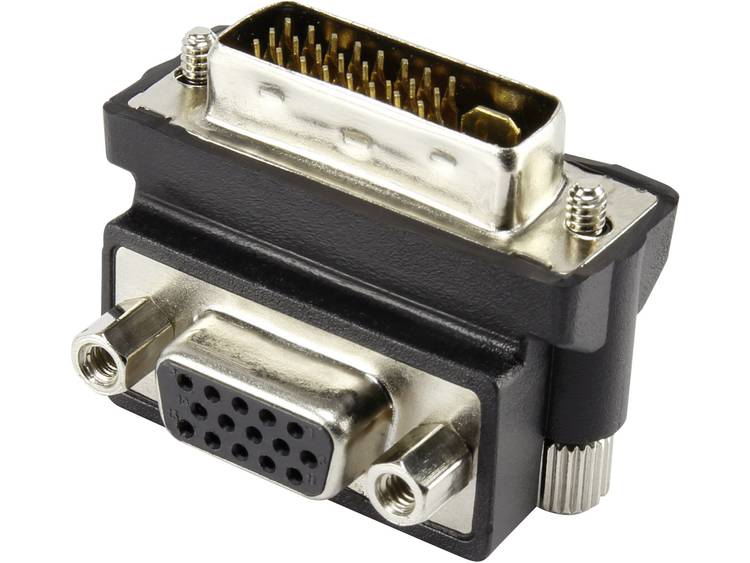 DVI-VGA Adapter [1x DVI-stekker 24+5-polig => 1x VGA bus] 90° gebogen Zwart Renkforce