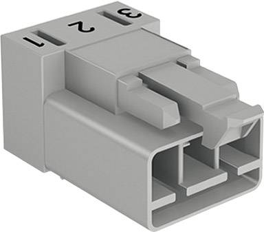 Een grijze kunststof stekker met drie genummerde aansluitingen (1, 2, 3) in rechthoekige vorm. Geschikt voor elektrische verbindingen.