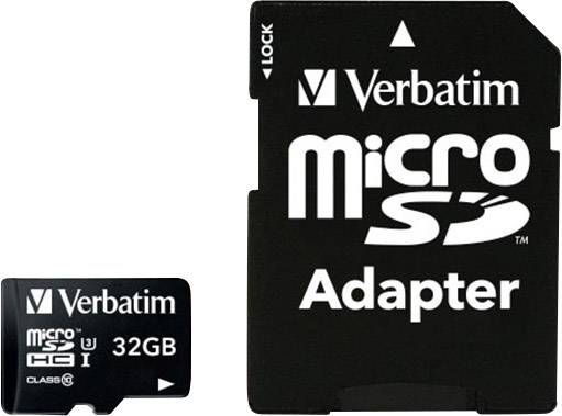 'Verbatim microSD-kaart van 32 GB' en 'adapter'.