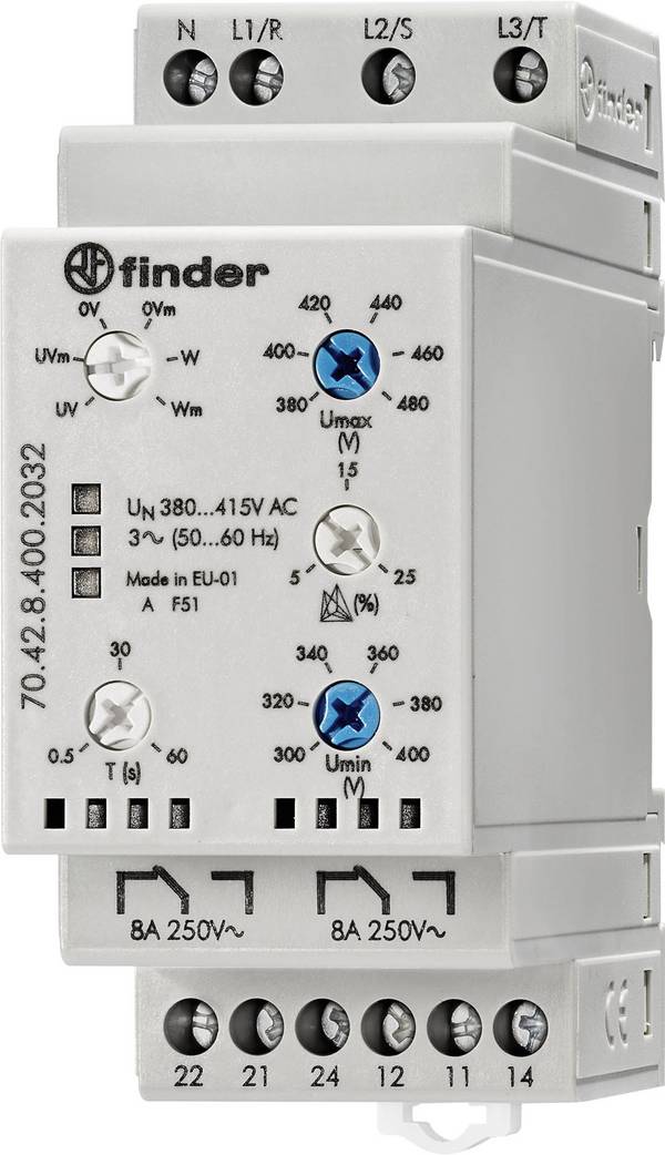 Finder 70.42.8.400.2032 Bewakingsrelais 380 - 415 V/AC 2x wisselcontact  1 stuk(s)