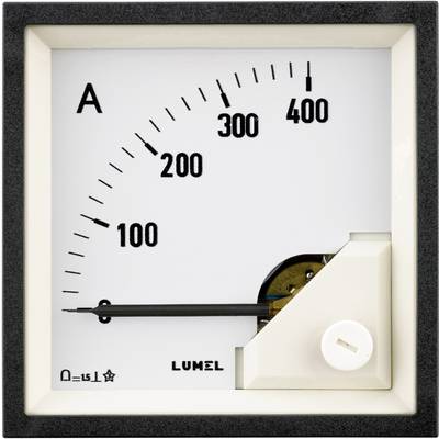 Toont een analoge ampèremeter voor wisselstroom; schaal van 0 tot 500 ampère. Wijzer staat ongeveer op nul.