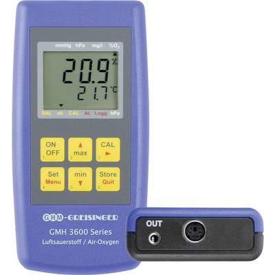Een blauwe zuurstofmeter toont '20,9%' en '21,7°C' op het display. Het apparaat beschikt over verschillende gele functietoetsen.