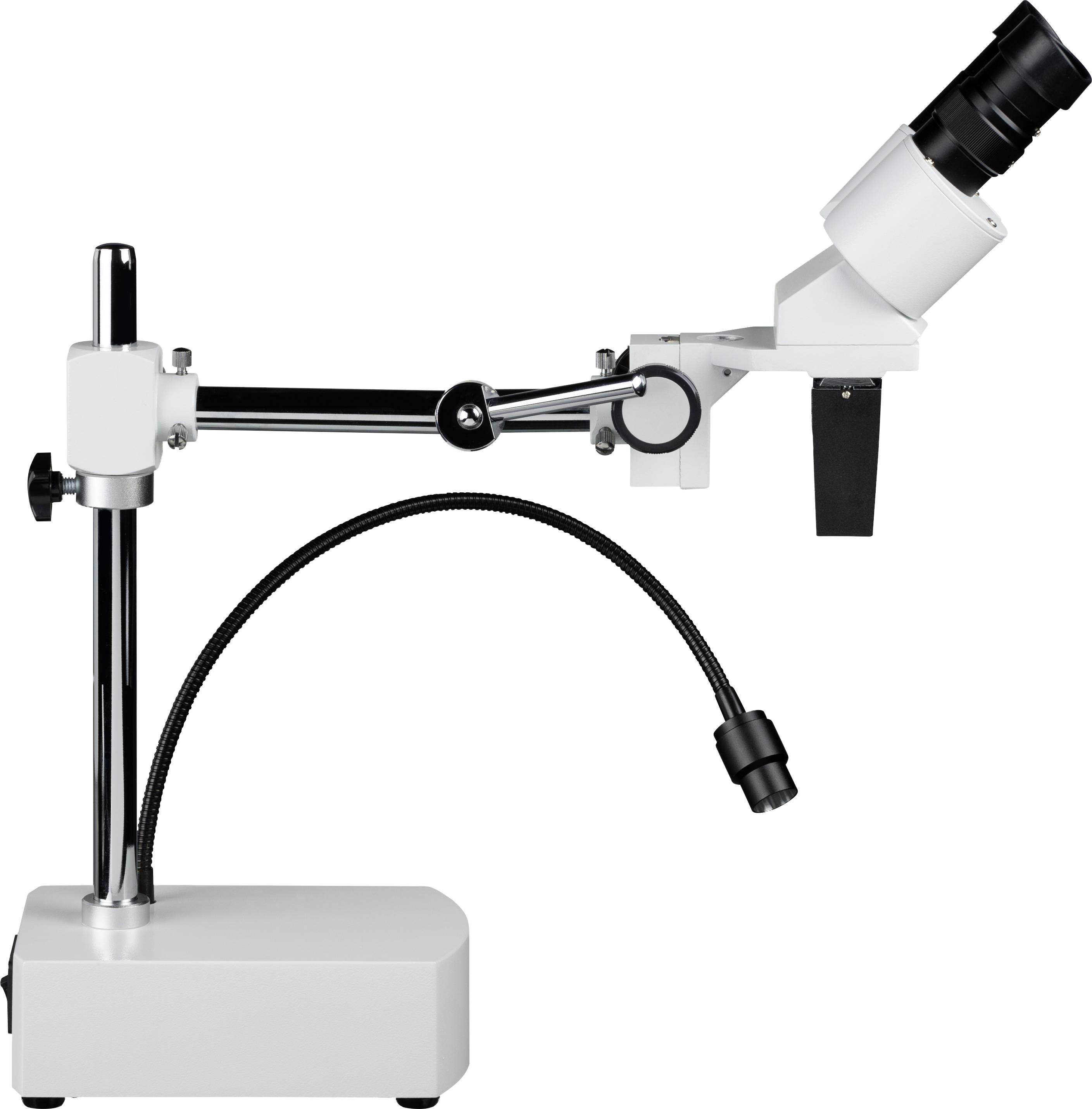 Microscoop met verstelbare arm en optische buis voor nauwkeurige onderzoeken in laboratoriumomgevingen.