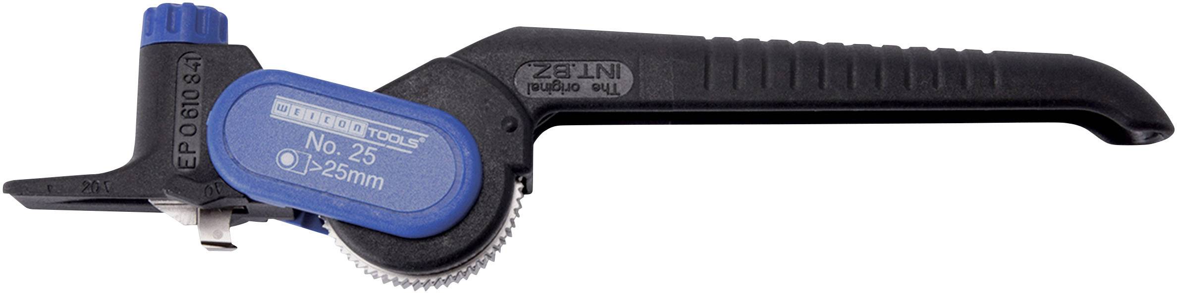Snijgereedschap met zwarte handgreep en blauw draaimechanisme, geschikt voor buizen met een diameter tot 25 mm.