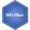 Blauw zeshoekig logo met witte tekst 'WD Blue™', dat een productlijn van Western Digital voor harde schijven vertegenwoordigt.