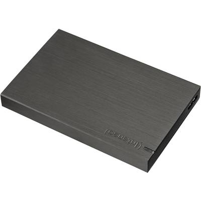 Externe harde schijf in een strak, zwart behuizing. Hij is ontworpen voor mobiele gegevensopslag.