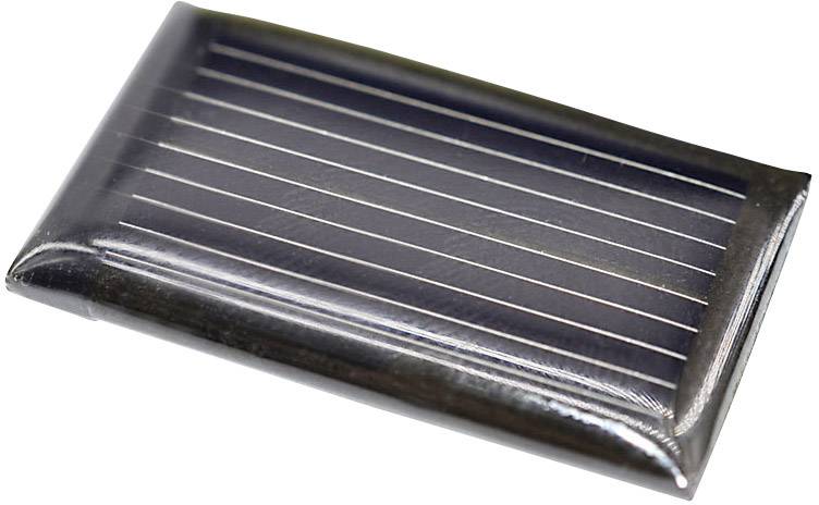Een kleine, rechthoekige zonnecel met meerdere parallelle lijnen op het oppervlak. Deze dient voor de omzetting van licht in elektriciteit.