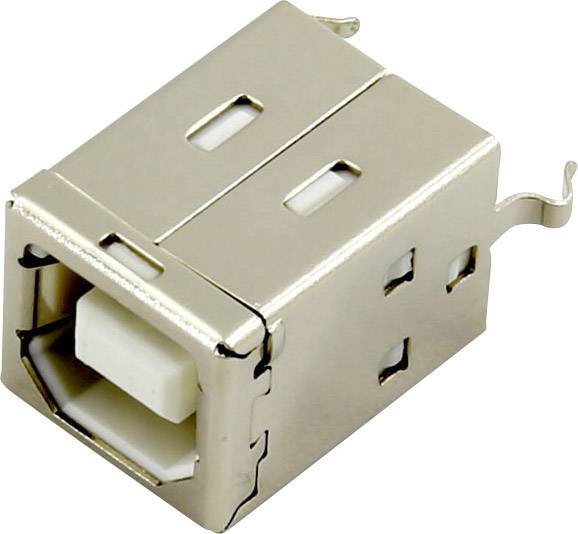 Metalen USB-poortadapter met rechthoekige behuizing en witte binnenelementen, geschikt voor het aansluiten van USB-kabels.