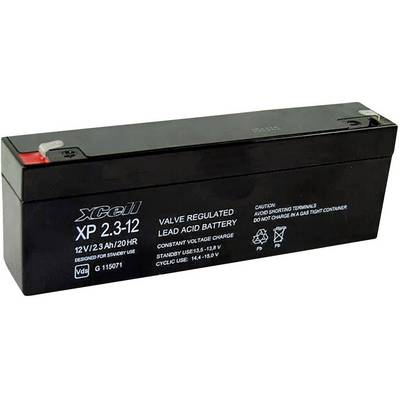 Oplaadbare 12V loodaccu, model 'XCell XP 2.3-12', geschikt voor kritische toepassingen.