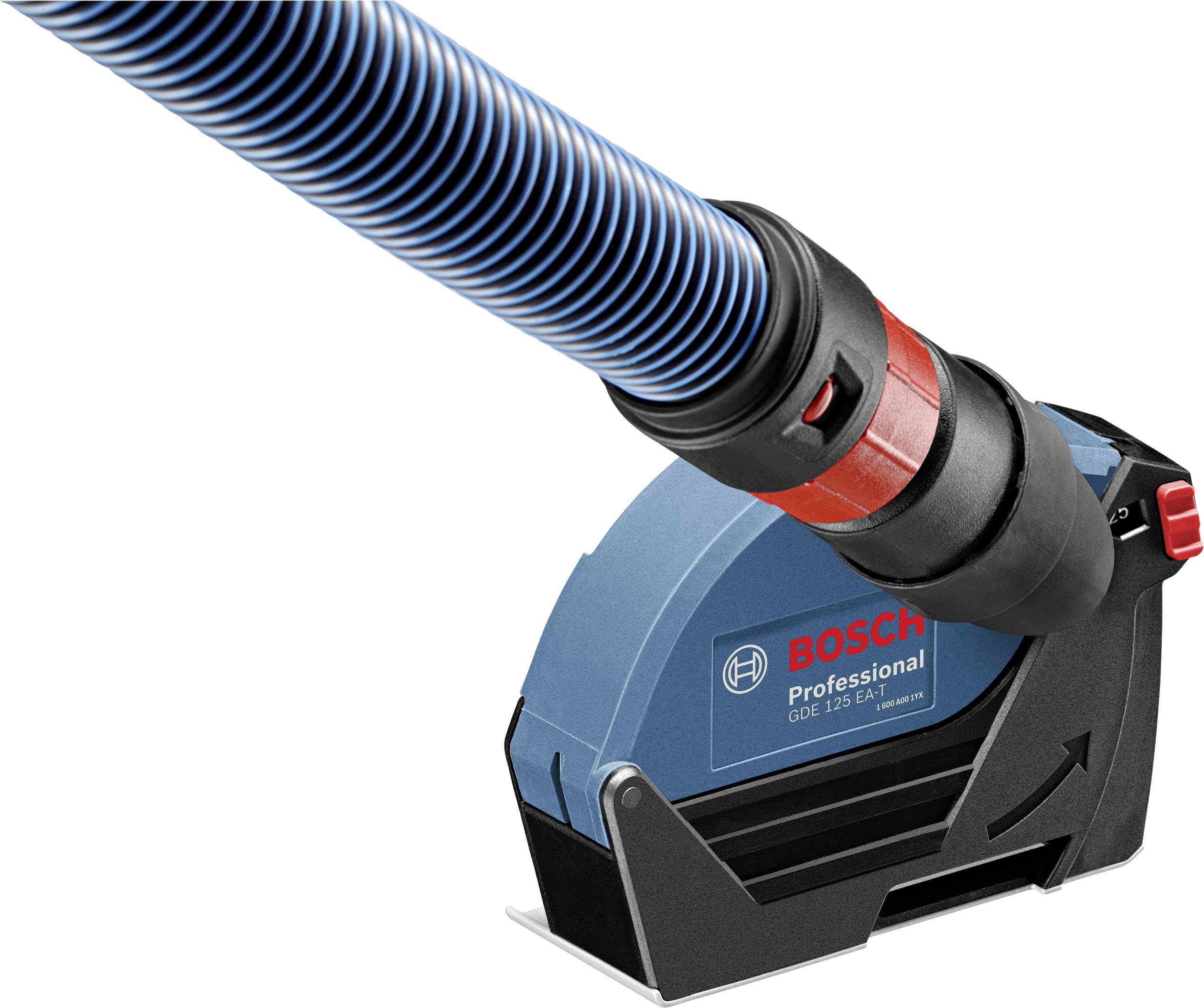 Stofafzuigapparaat voor elektrische gereedschappen van Bosch, blauw-zwart, met slangaansluiting.