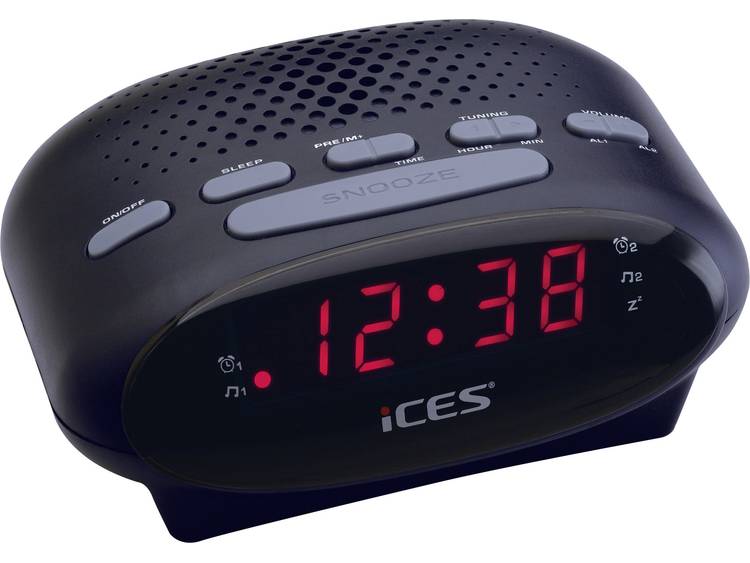 ICES ICR-210 black FM Wekkerradio Zwart