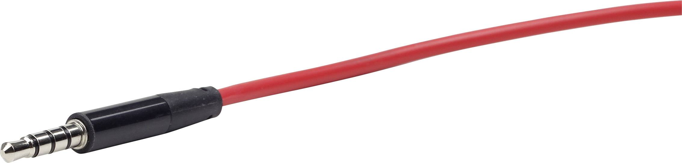 Rood audiokabel met 3,5-mm-stekker, schuin weergegeven.