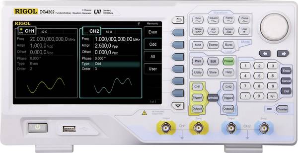 Rigol DG4202 Functiegenerator Kalibratie (DAkkS) 0.000001 Hz - 200 MHz 2-kanaals Sinus, Blok, Puls, Ruis, Arbitrair, Driehoek