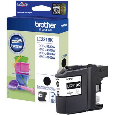 Inktpatroon Brother LC221BK in Zwart, geschikt voor DCP-J562DW, MFC-J480DW, MFC-J680DW, MFC-J880DW, voor ongeveer 260 pagina's.