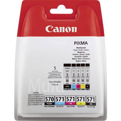 Canon Cartridge PGI-570, CLI-571 PBKBKCMY Origineel Combipack Zwart, Foto zwart, Cyaan, Magenta, Geel 0372C004 Cartridge