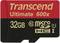 Een Transcend Ultimate microSDHC-geheugenkaart met 600x snelheid, 32 GB capaciteit, Class 10 UHS-I, in zwart en rood.
