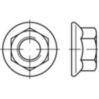 Technische tekening van een zeskantmoer, bovenaanzicht en zijaanzicht. Geschikt voor montagehandleidingen of technische documentatie.
