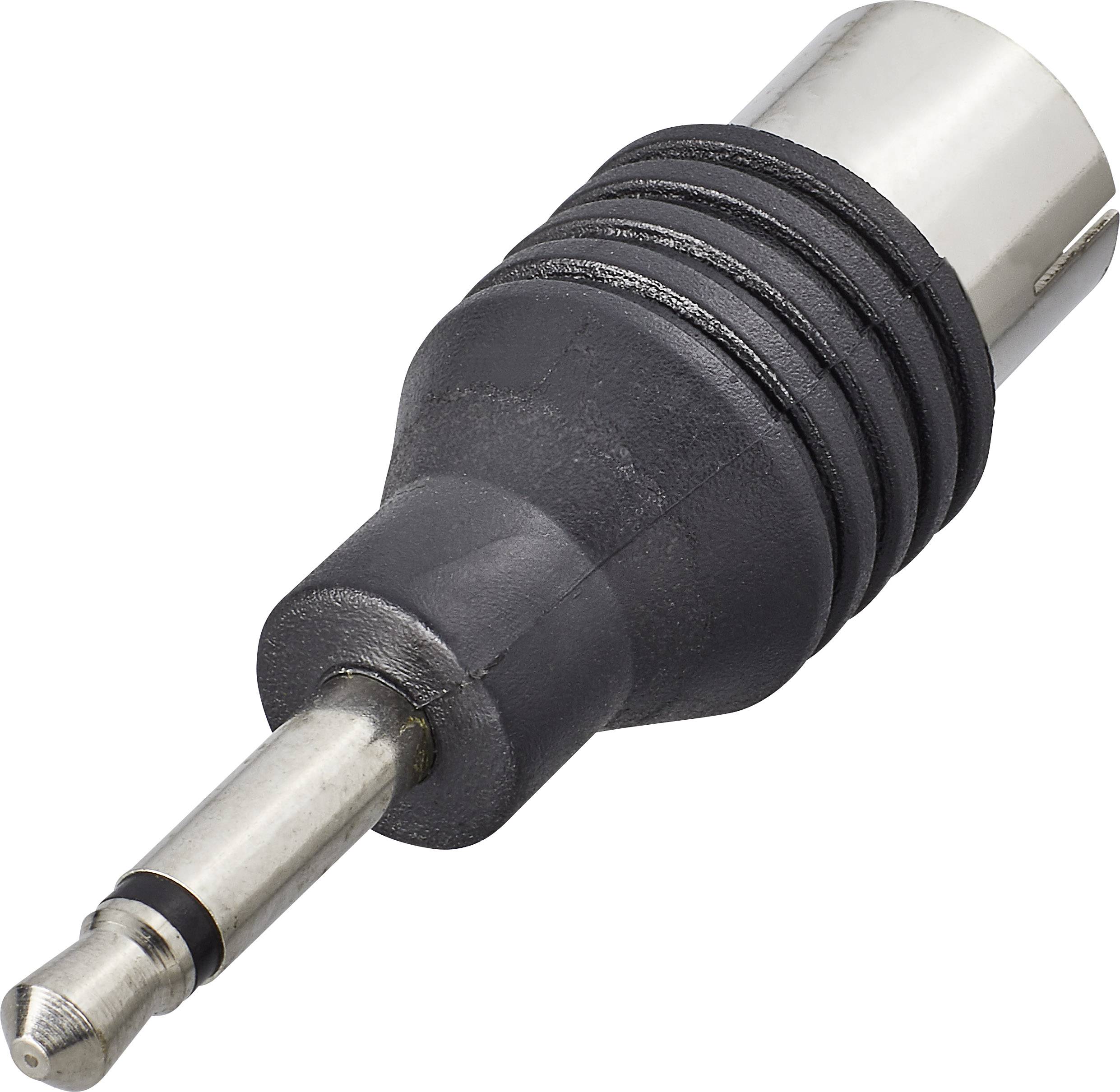 Een adapter met een 6,35-mm-audiostekker aan de ene kant en een XLR-aansluiting aan de andere kant, voor het aansluiten van audioapparatuur.