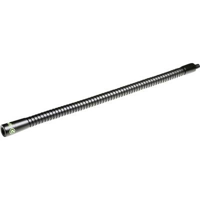 Lange zwarte buisarm, flexibel en geribbeld, met een rond aansluitstuk aan het uiteinde. Geschikt voor het bevestigen van apparaten.