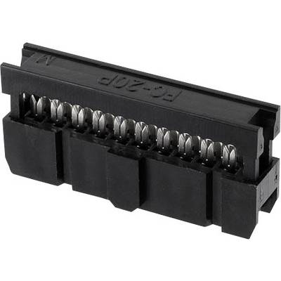 Zwarte 20-polige platte kabel-connector met metalen contacten voor elektronische verbindingen.