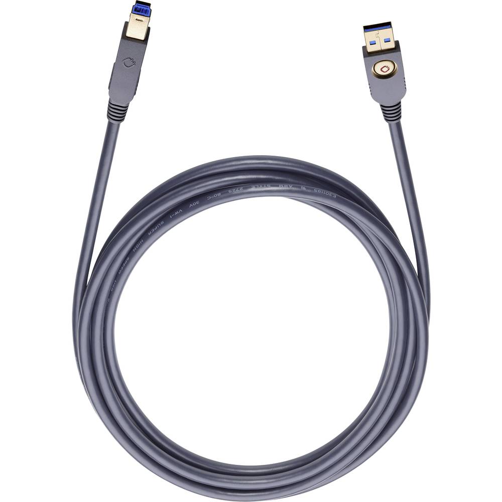 Oehlbach USB-kabel USB 3.2 Gen1 (USB 3.0 / USB 3.1 Gen1) USB-A stekker, USB-B stekker 5.00 m Zwart Vergulde steekcontacten 9222
