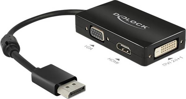 Delock 62656 DisplayPort / VGA / HDMI / DVI Adapter [1x DisplayPort stekker - 1x VGA-bus, HDMI-bus, DVI-bus 24+1-polig] Zwart Met Ferrietkern 16.00 cm