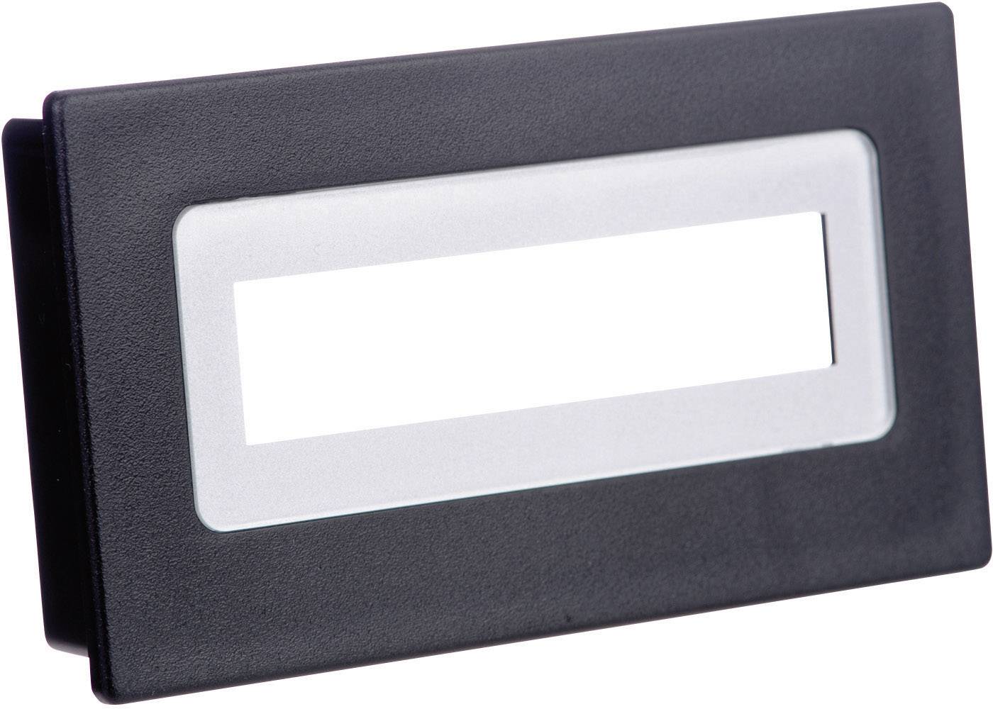 Zwart rechthoekig naambord met een centraal, transparant venster voor personalisatie.