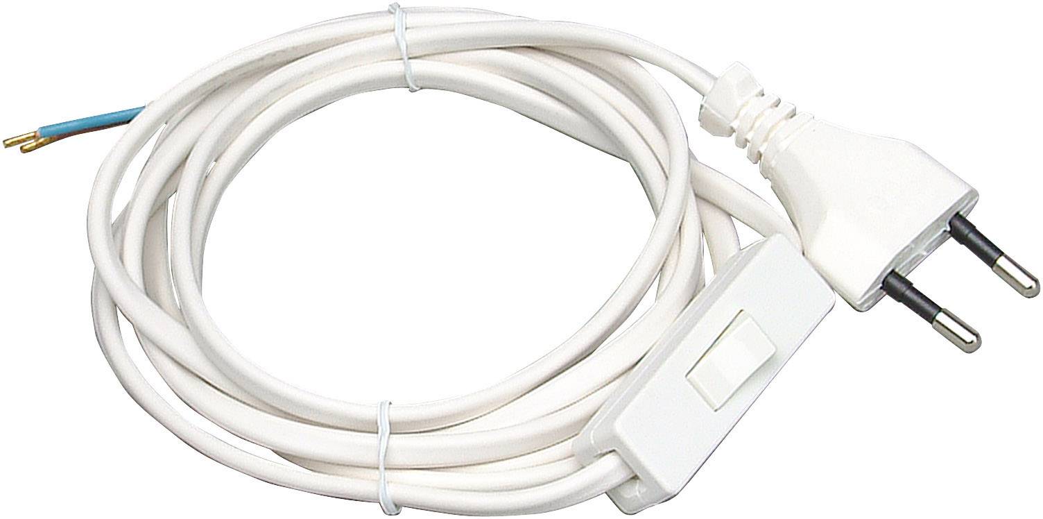 Aansluitsnoer Euro + schakelaar 2x0,75mm² 2 meter wit - 1 - stuk-1