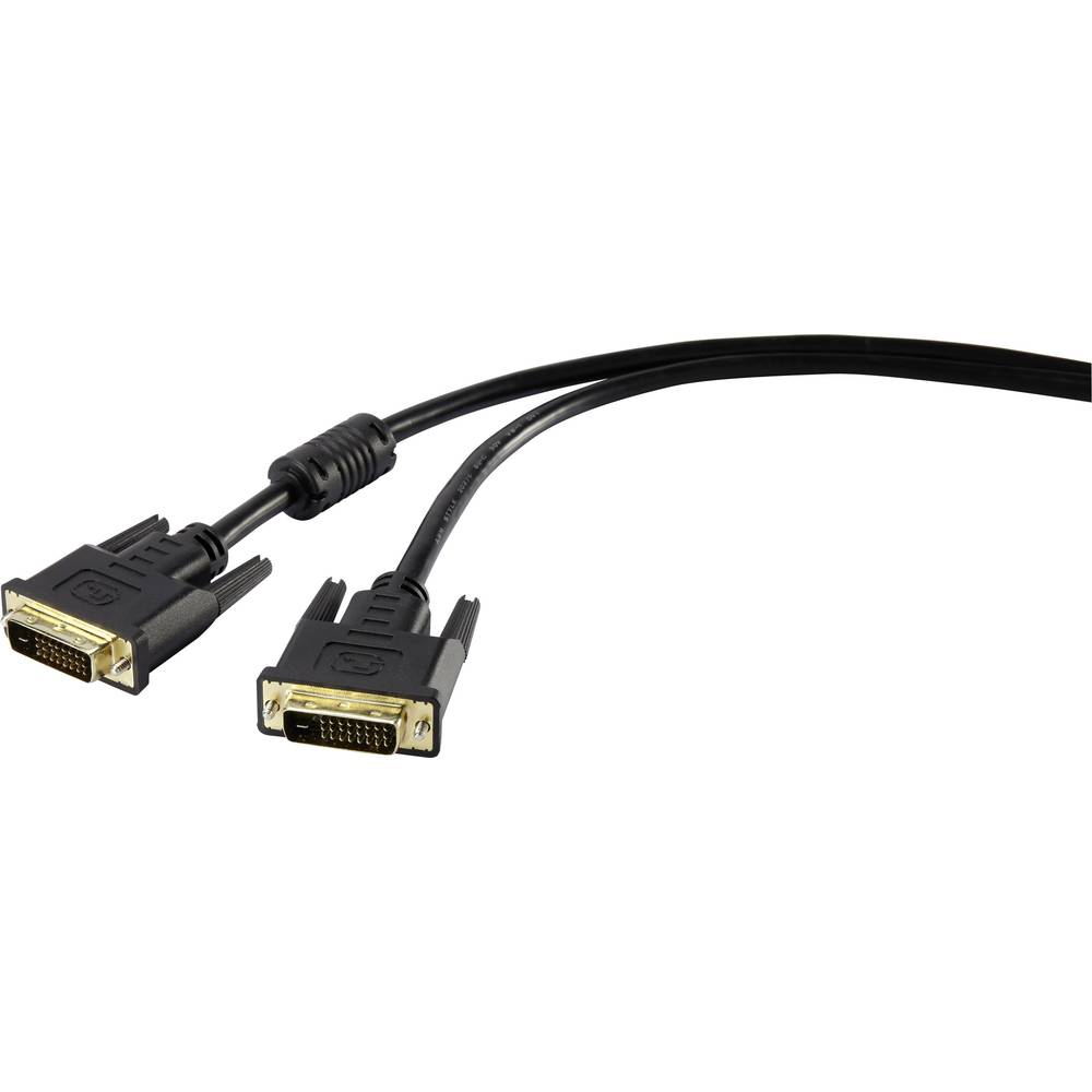 Renkforce DVI Aansluitkabel DVI-D 24+1-polige stekker, DVI-D 24+1-polige stekker 1.80 m Zwart RF-4212195 Met Ferrietkern, Vergulde steekcontacten DVI-kabel